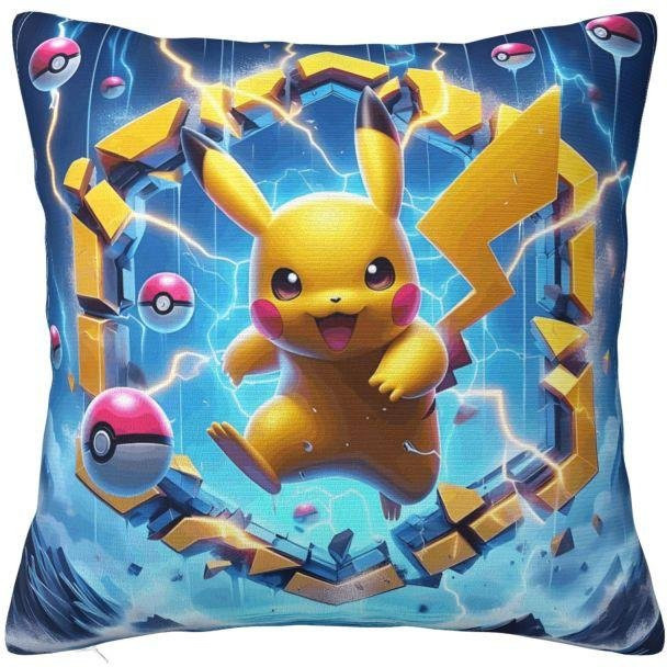 ZX Blanket Pikachu Anime Kissenbezug aus Samt Polyester, Gelb, B/H: 40 x 40 cm und 50 x 50 cm - Bild 1