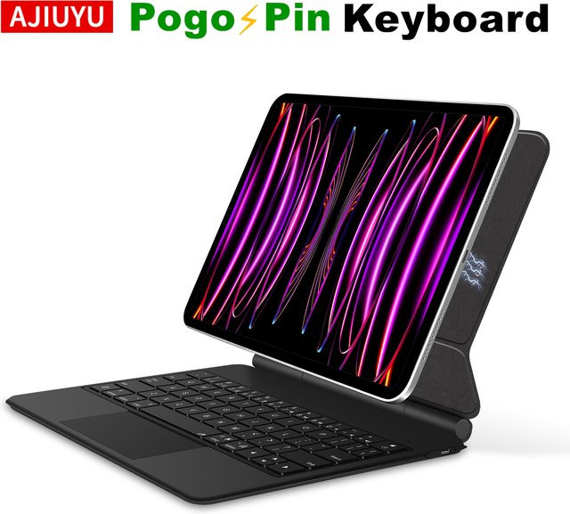 AJIUYU Magic Keyboard mit Pogo PIN und Scissor-Switch für iPad Pro und iPad Air, Multi-Touch Tastatur Hülle, erhältlich in Schwarz oder Weiß - Bild 1