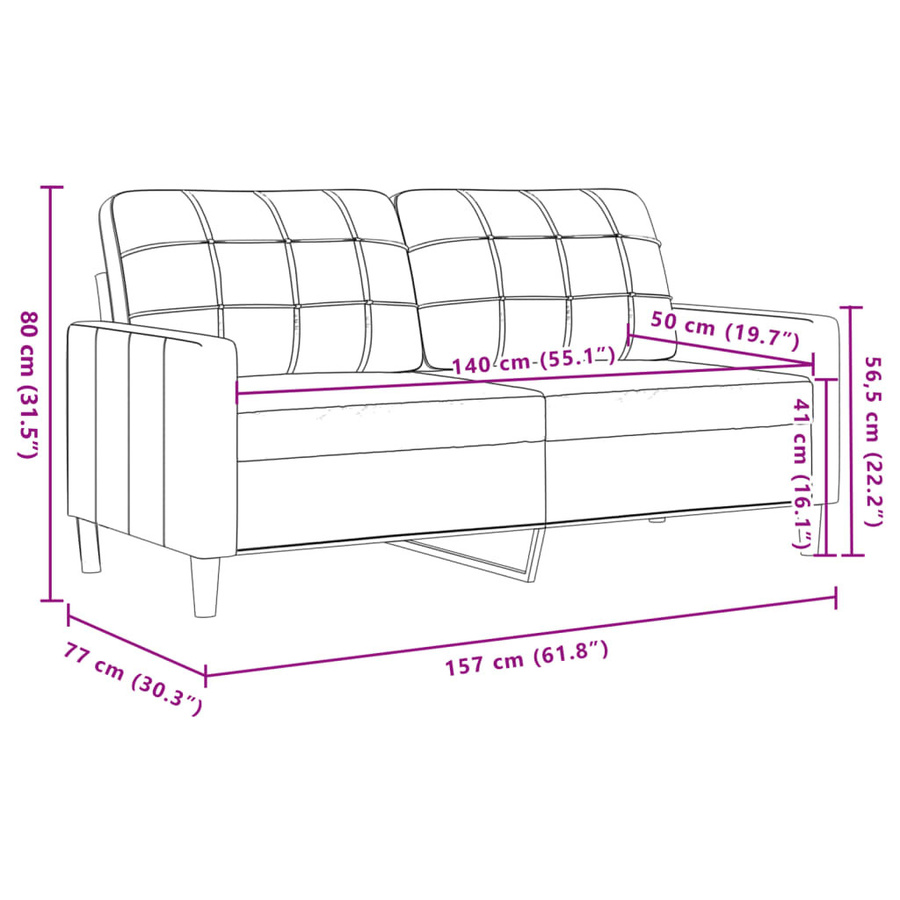 vidaXL 2-Sitzer-Sofa in Schwarz mit Samtbezug und Metallrahmen, Breite: 140 cm, Tiefe: 190 cm - Bild 5