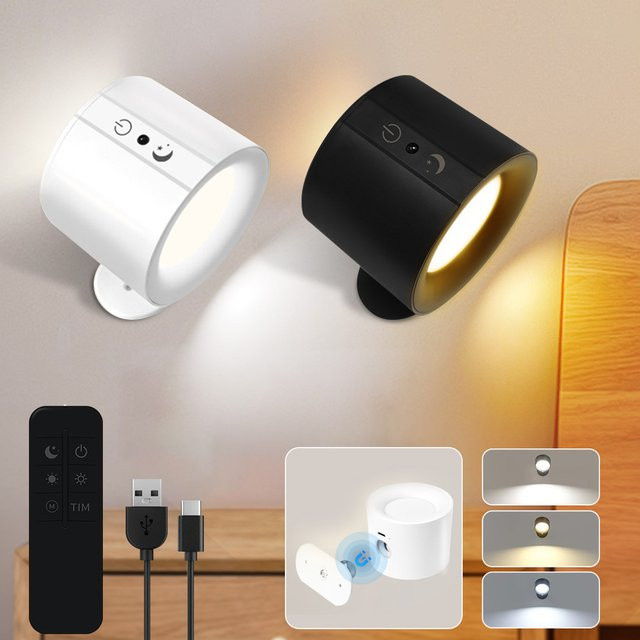 GGBEE LED-Wandleuchte mit Touch-Steuerung, wiederaufladbar, 360 Grad drehbar, weiß - Bild 1