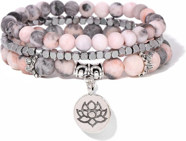 CLE Armband, Rosa Zebra Stein, Lotus Anhänger, Unisex - Bild 1