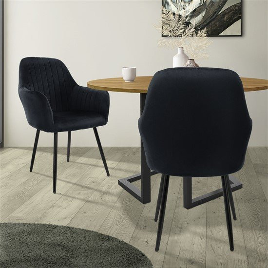 ML-Design 2er Set Esszimmerstühle mit Armlehnen in Schwarz aus Samt und Metall - Bild 1