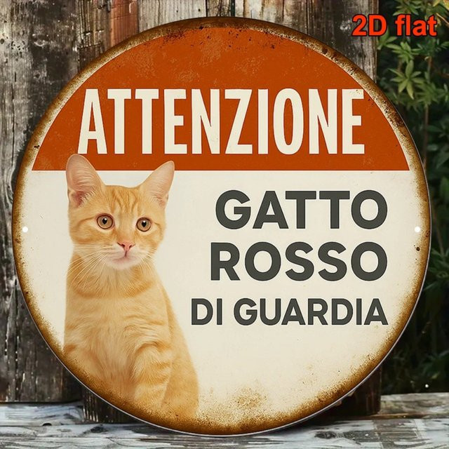 CIFBUY Vintage Katzen-Warnschild aus Metall in Rot und Weiß als runde Wanddekoration - Bild 1