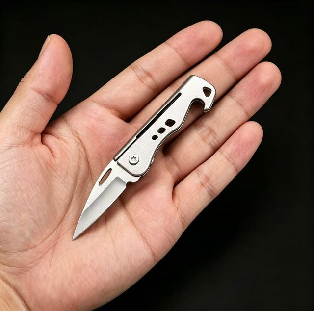 Mwyhmut Mini Klappmesser aus Titanlegierung in Silber für EDC und Outdoor - Bild 1