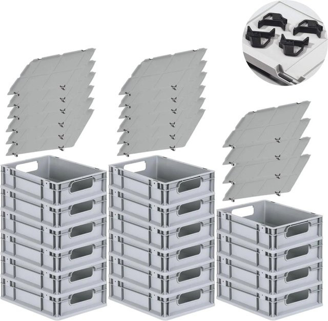 PROREGAL Spar Set mit 16 Eurobox Nextgen Economy inklusive Auflagedeckeln und 4 Schiebeschnappverschlüssen, Farbe Schwarz, H x B x T: 12 x 30 x 40 cm, 11 Liter pro Box - Bild 1