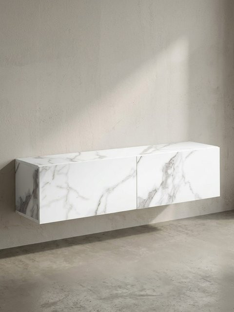 Hängendes TV-Lowboard KADIMA DESIGN in Marmor-Optik, modern und weiß, B/T/H: 120 x 30 x 30 cm - Bild 1