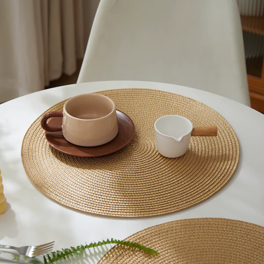 Tabletex Set mit 6 runden, geflochtenen Tischsets aus Rattan in Beige und Gelb, Durchmesser: 38 cm, waschbar und hitzebeständig - Bild 2