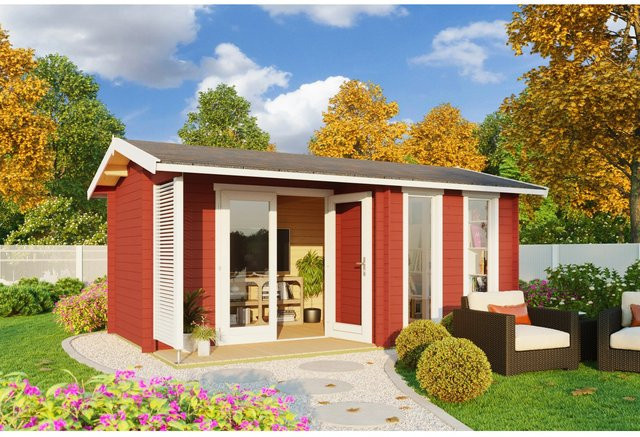 Lasita Gartenhaus Maja Riverside aus Fichtenholz in Schwedenrot mit Satteldach und Boden, B/H/T: 540 x 250,8 x 357,1 cm - Bild 1