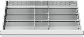 STIER Metalleinteilung Schubladeneinteilung BLH 100/125 mm, 12 Fächer, Farbe Silber, Innenmaß B: 800 mm, T: 450 mm - Bild 1