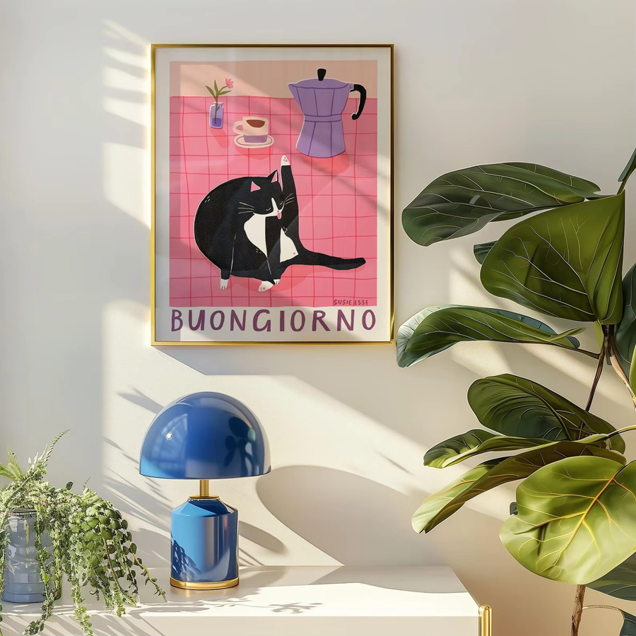 Buongiorno Wandkunstdruck Smoking-Katze als modernes Poster in Schwarz-Weiß - Bild 2