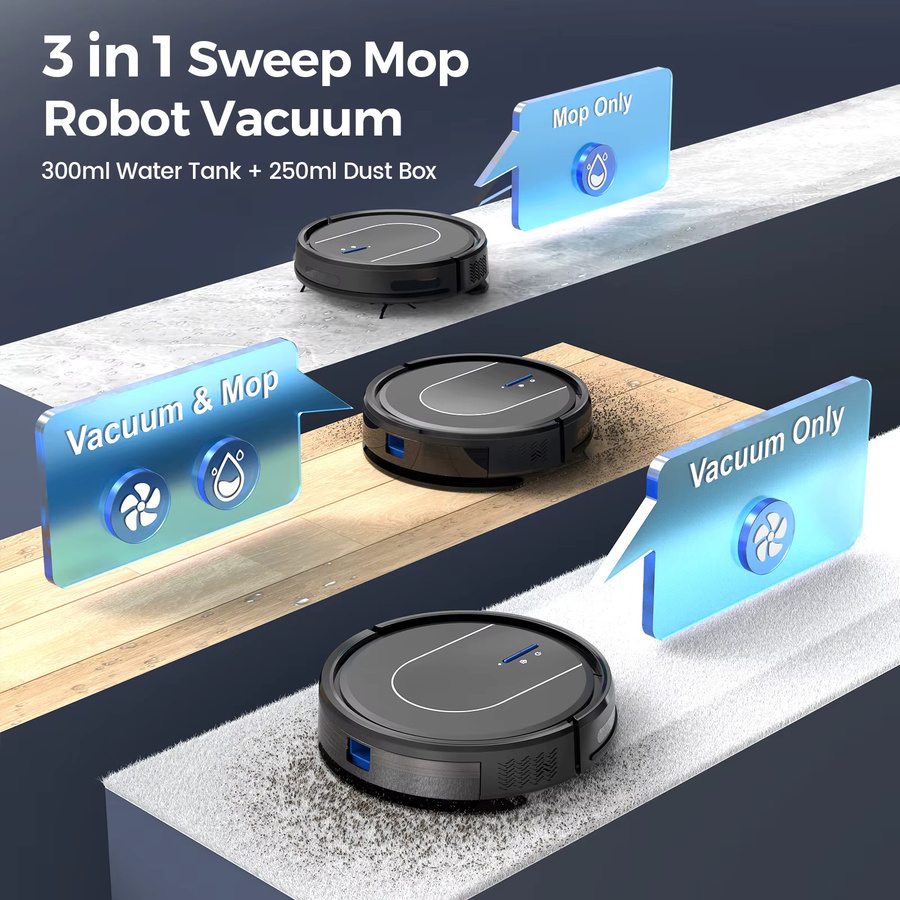 INSE Roboter-Staubsauger 3-in-1 in Schwarz mit 5000Pa Saugkraft, App-Steuerung und WiFi-Unterstützung zum Kehren, Wischen und Saugen - Bild 3