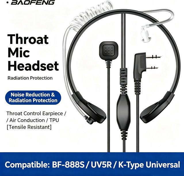 Baofeng Walkie-Talkie-Headset mit K-Typ Hals- und Kehlkopfsteuerung, Zwei-Wege-Funk-Ohrhörer mit Fingerknopf in Schwarz für CS Tactical - Bild 1