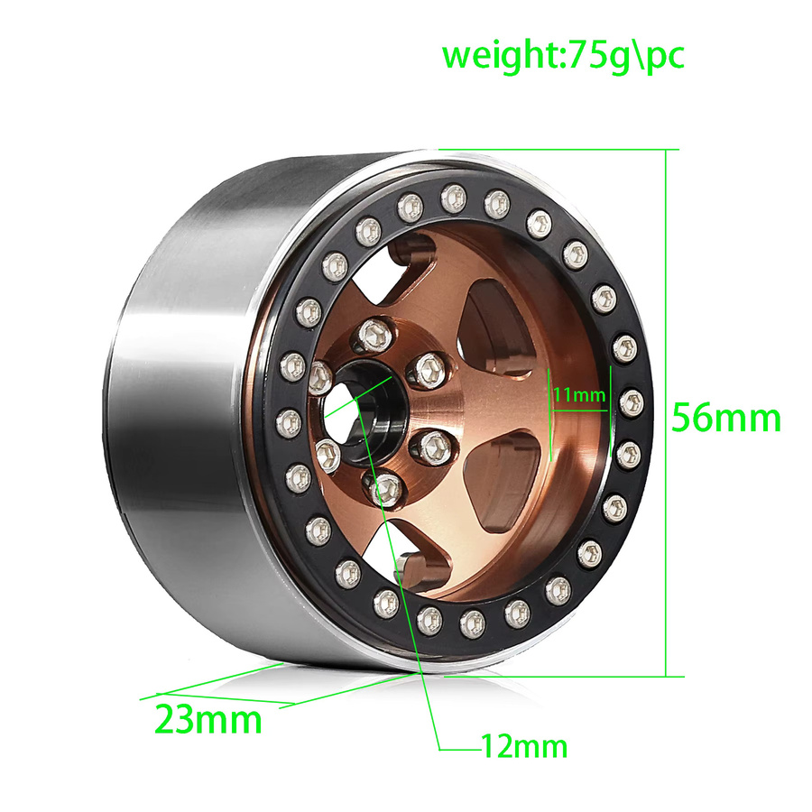 RS Beadlock-Rad, 4-teiliges Set, 1,9 Felge, 10 mm Sechskant, 12 mm, Grau - Bild 2