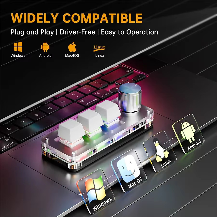 GGBEE Mechanische Makro-Tastatur mit 3 Tasten und 1 Knopf, 2,4 G und Bluetooth, Hot-Plug Shortcut-Tastatur für E-Sport, Weiß - Bild 3