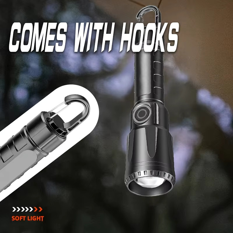 XIWANGFIRE LED Taschenlampe mit Zoomfunktion, wiederaufladbare Handtaschenlampe in Schwarz aus Aluminium für Camping, Wandern und Notfälle - Bild 6