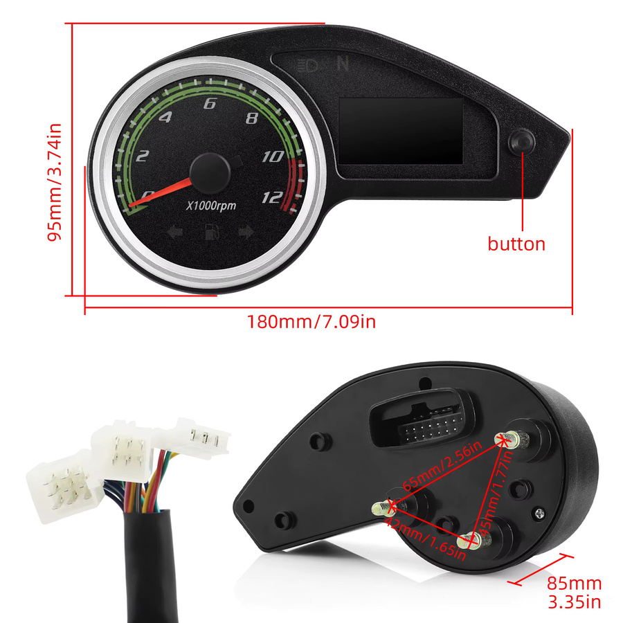 Digitaler Motorrad Tacho MAIMEIMI mit 12000RPM Tachometer, Kilometerzähler und Kraftstoffanzeige in Schwarz für 12V Motorräder - Bild 5