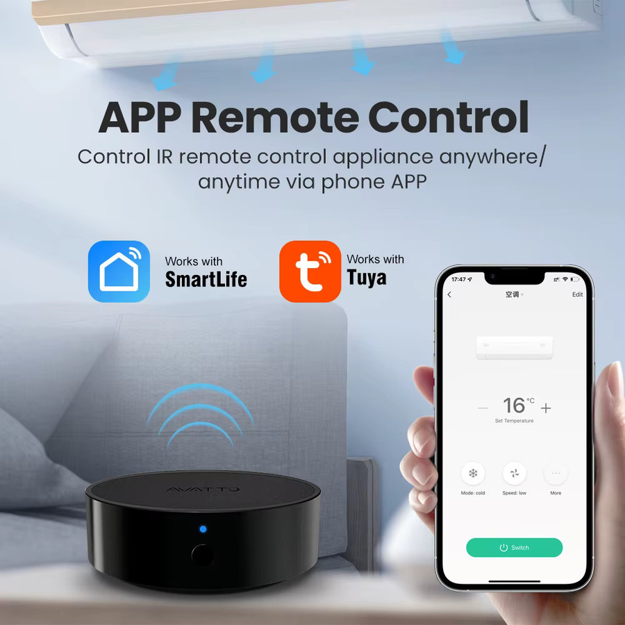 AVATTO Tuya WiFi IR Smart Home Infrarot Fernbedienung für Klimaanlage und TV, Schwarz, kompatibel mit Alexa und Google Home - Bild 2