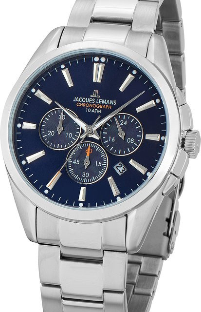 Jacques Lemans Chronograph, Quarz, Edelstahl, Blau, 43 mm, Herren - Bild 1