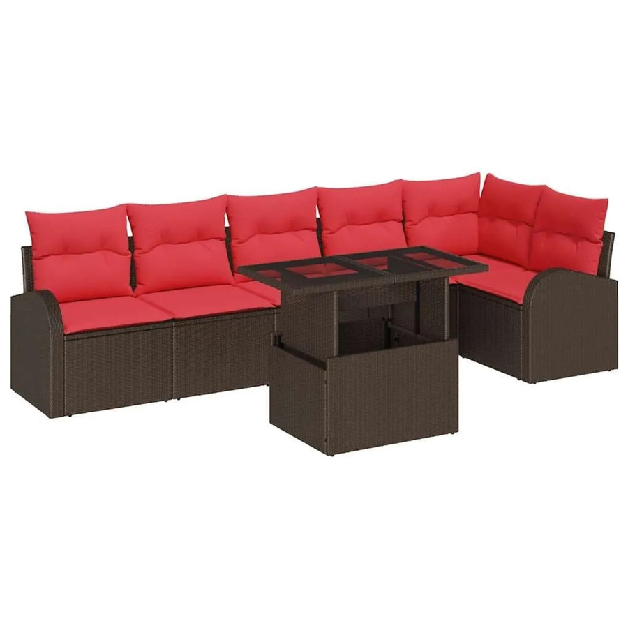 vidaXL Gartensofa-Set aus Polyrattan in U-Form mit 7 Teilen, Braun, inklusive Kissen und integriertem Stauraum - Bild 2
