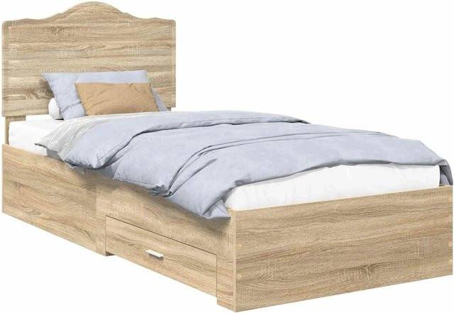 vidaXL Bettrahmen mit Kopfteil in Sonoma-Eiche, modernes Bett aus Holzwerkstoff mit Schubladen, B/T/H: 90 x 190 x 100 cm - Bild 1