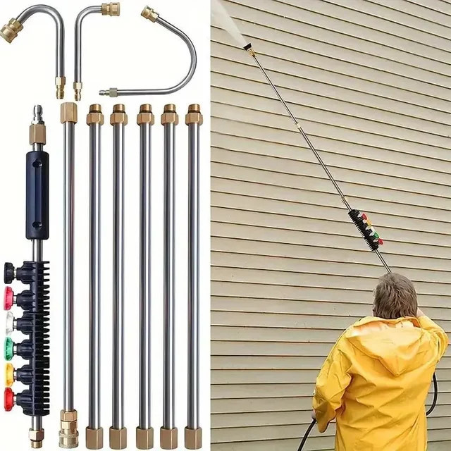 Professionelles Hochdruck-Wasserpistolen-Set mit 4000 PSI und 10 Edelstahl-Verlängerungsstangen in Silber - Bild 1