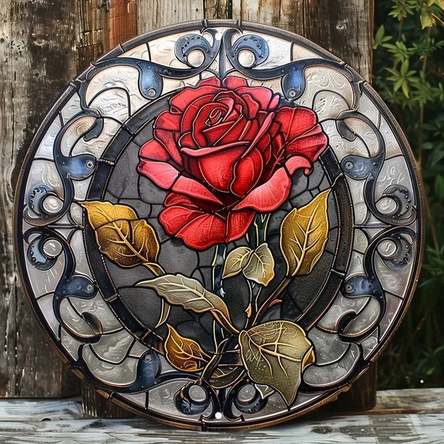 HELLOYOUNG Rundes Metallschild mit Rosenblüten als Vintage Wanddekoration und Türhänger, Durchmesser: 30 cm - Bild 1