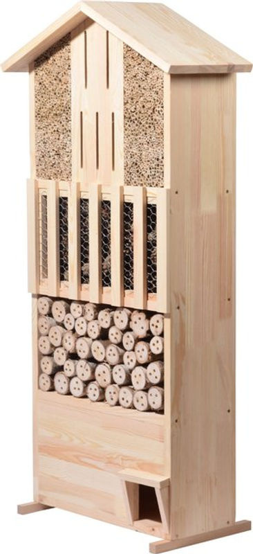 DOBAR XXL Insektenhotel-Wand mit Igelhaus aus massivem Kiefernholz in Beige - Bild 4