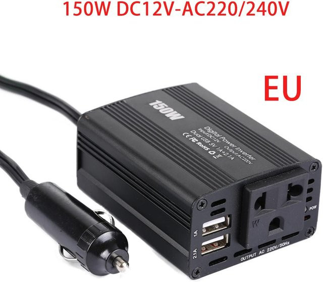 150W Auto-Wechselrichter DC 12V zu AC-Wandler mit Dual-USB-Autoladegerät in Schwarz - Bild 1