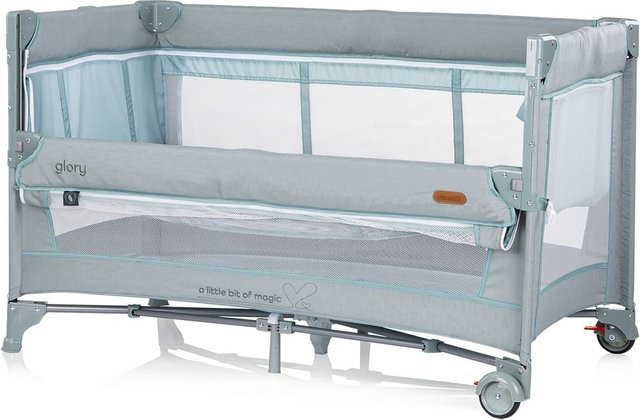 Chipolino Reisebett Glory mit 2 Ebenen, Matratze und Rädern, zusammenklappbar inklusive Tragetasche, türkis - Bild 1