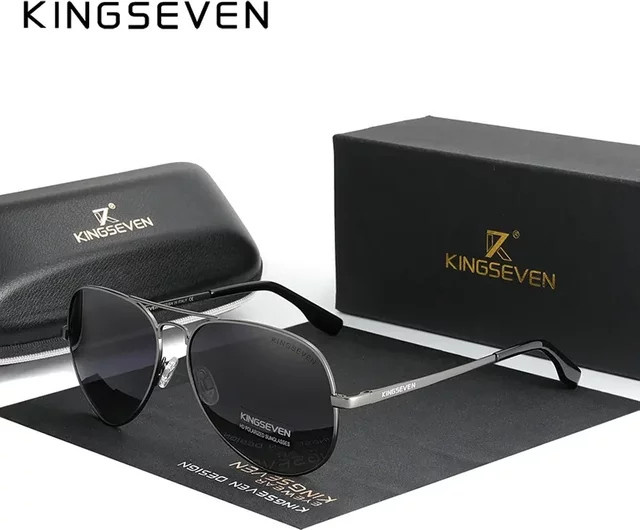 KINGSEVEN Sonnenbrille Aviator, Aluminium, Vollrand, schwarz, unisex, polarisiert - Bild 1