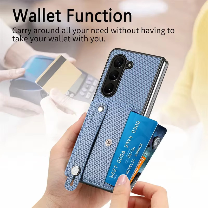 Samsung Brieftaschen-Ledertasche für Galaxy Z Fold 7, 6, 5, 4 mit Kartenhalter und Armband in Schwarz oder Blau - Bild 2