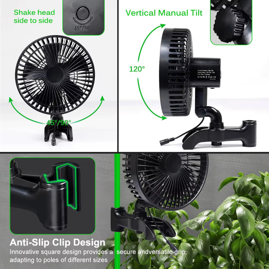 GRAXGROW Pflanzen-Gewächshaus-Zeltventilator mit Clip, 12W, Schwarz, App-Steuerung möglich - Bild 5