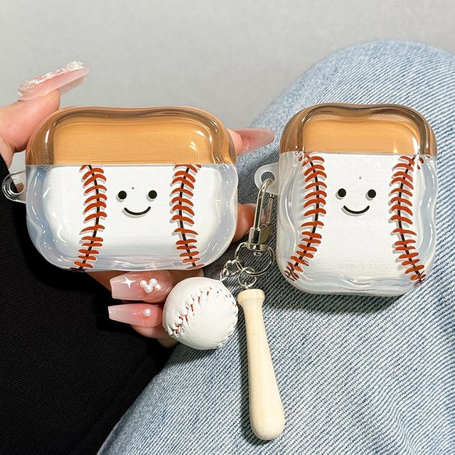 3D-Baseball Kopfhörer-Hülle für AirPods 4 und AirPods Pro 1 2 3 in Weiß - Bild 1
