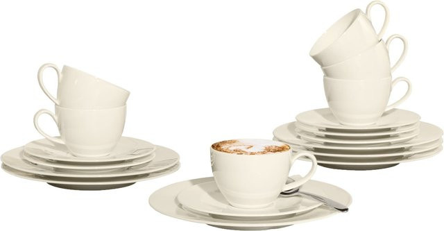 Seltmann Weiden Kaffeeservice Zoé Fine Diamond aus Porzellan, 18er Set, Weiß und Beige - Bild 1