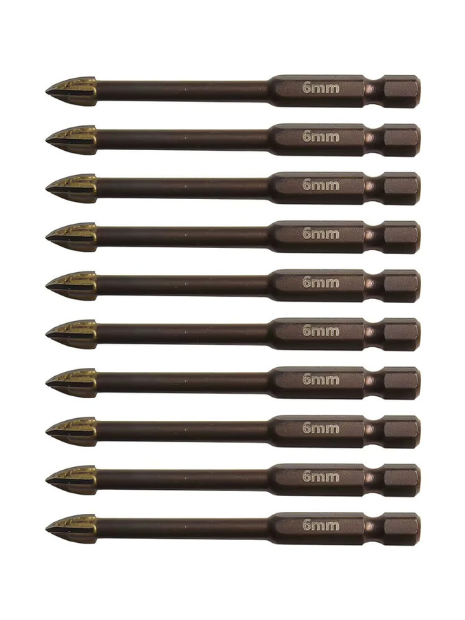 Vibratite 10er Set Kreuz Hex Bohrerbits für Glas, Keramik und Beton, Durchmesser: 6 mm - Bild 5