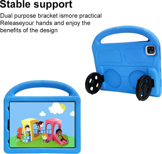 Stoßfeste AKABEILA Kinderhülle für iPad in verschiedenen Modellen mit Cartoon-Design aus weichem EVA, erhältlich in Grün und Blau - Bild 1