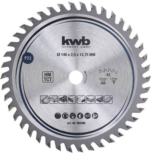 Kwb Kreissägeblatt für Holz und Kunststoff, Carbide Tipped, Silber, Durchmesser: 140 mm, Bohrung: 12,75 mm - Bild 1