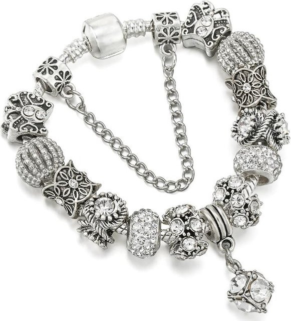 BAOPON Charm Armband, Silber, Perle, Zirkonia, Unisex, 18 cm - Bild 1