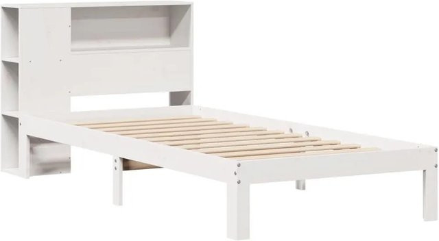 vidaXL Massivholzbett aus Kiefer mit Regal in Weiß, B/T/H: 75 x 190 x 82 cm - Bild 1