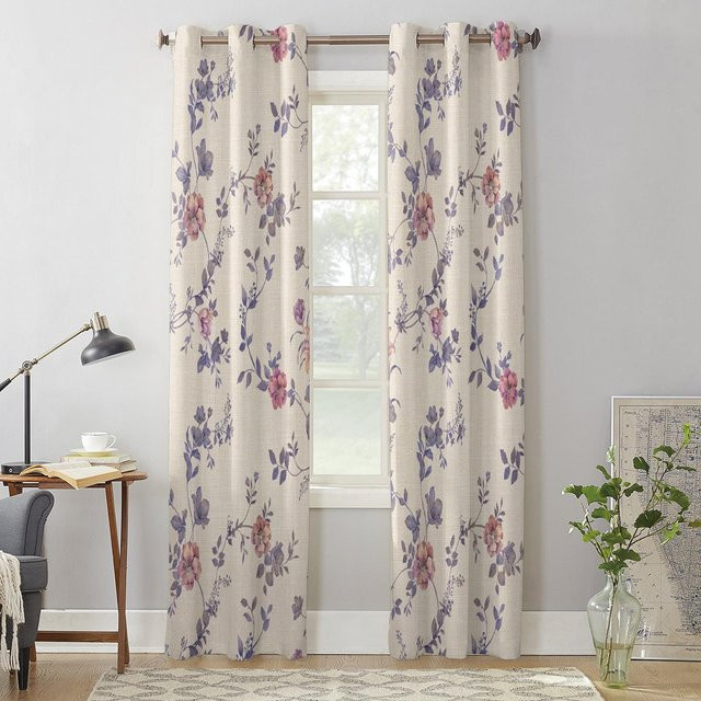 Super Six Vorhang mit Blumenmuster in Grau, semi-transparent, B: 135 cm, H: 60 cm - Bild 1