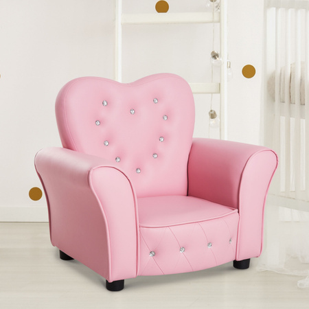 HOMCOM Kindersofa Prinzessin in Rosa, herzförmiger Kindersessel aus Kunstleder mit Holzrahmen, B: 59 cm, T: 41,5 cm, H: 49 cm