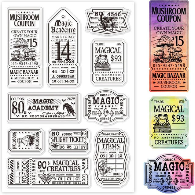 Transparente Silikonstempel für DIY-Scrapbooking mit Reise- und Ticketmotiven wie Magische Krähe und Frosch - Bild 1