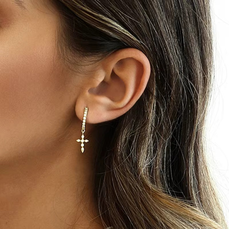 Yuedane Creolen Edelstahl, Kristall, Zirkonia, Gold, Damen - Bild 2