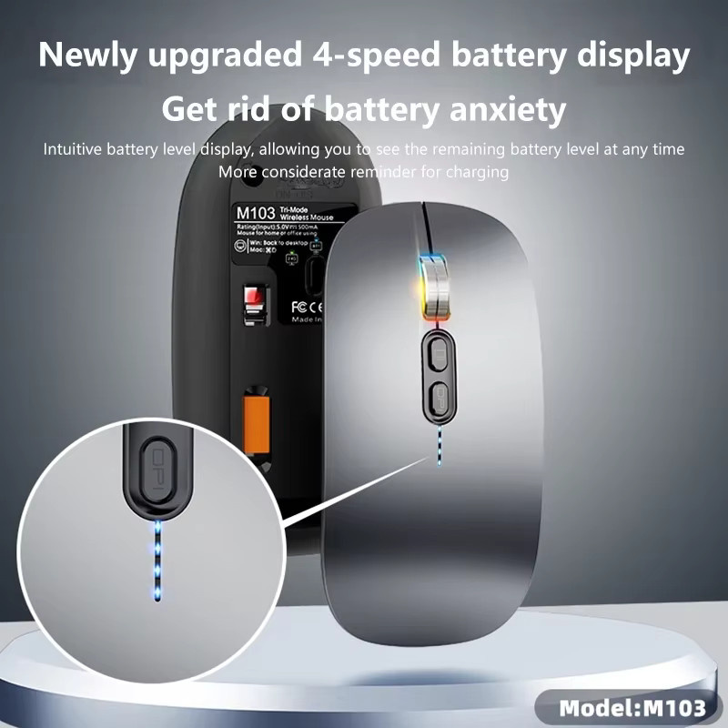 Lenovo kabellose Maus in Silber, ultradünn und ergonomisch, mit 3 Modi (2,4 GHz USB und 2 Bluetooth), wiederaufladbar und leise für PC und Laptop - Bild 2