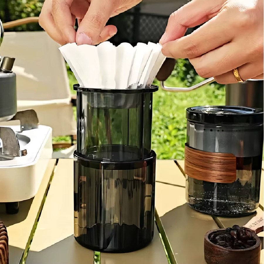 WUWANLI 3-in-1 Kaffeeset für unterwegs, handgefertigtes Reise-Kaffeegeschirr aus Glas in Grün oder Schwarz - Bild 3
