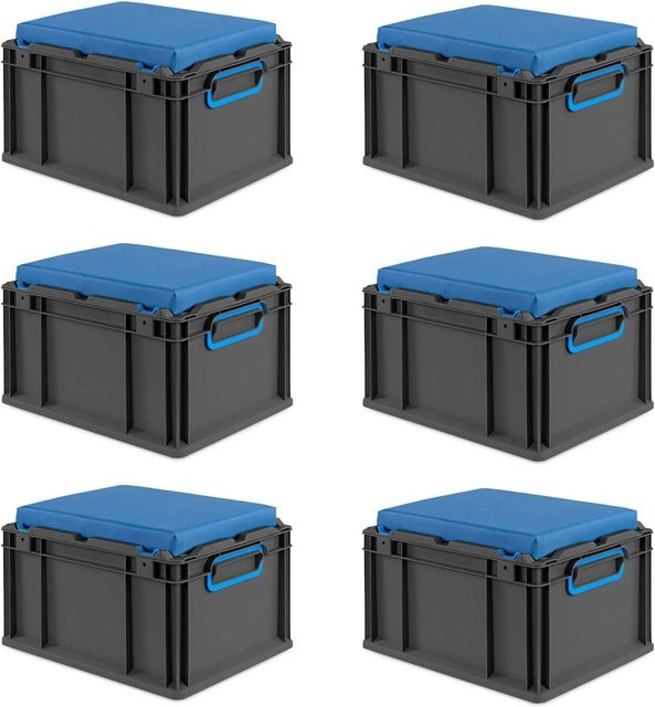 PROREGAL Sparset 6x Eurobox Nextgen Seat Box Blau/Schwarz, H x B x T: 26,5 x 30 x 40 cm, 20 Liter - Bild 1