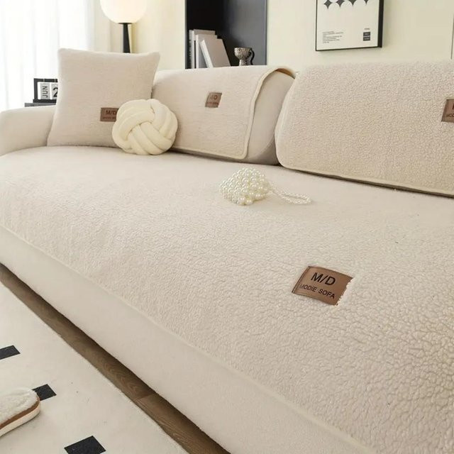 Your Warm Home Sherpa-Sofabezug aus Fleece in Beige, rutschfester Universal-Sitzbezug für dein Sofa, Breite: 90 cm, Tiefe: 210 cm - Bild 1