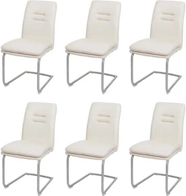 6er-Set MCW Esszimmerstühle H70 Freischwinger aus Stoff in Beige mit Edelstahlgestell - Bild 2