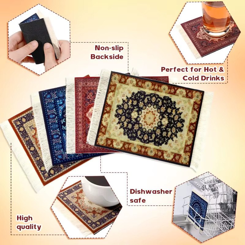 Ninth World Teppich-Tischuntersetzer im Perser-Stil, Orientalische Vintage Bohemian Matten für Bar und Mauspad - Bild 2
