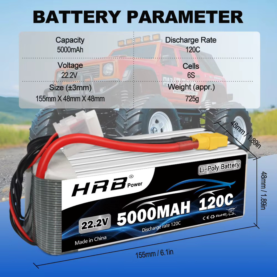 HRB Lipo Batterie 22,2 v 5000 mah, Drone Batterie, mit XT90 Stecker - Bild 2